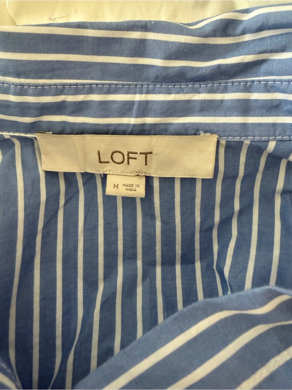 LOFT Blue and White Striped Button-Down Shirt - Picture 3 of 4